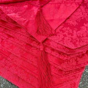 Set of 8 Red Damask Placemats & Runner w/tassel